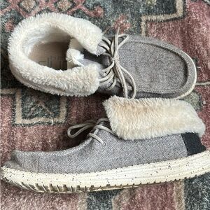 Gray and Cream Fur-Lined Shoes